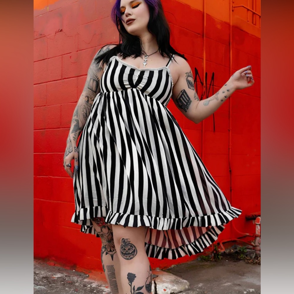 Sourpuss Striped Hi-Lo Dolly Dress Size Medium
